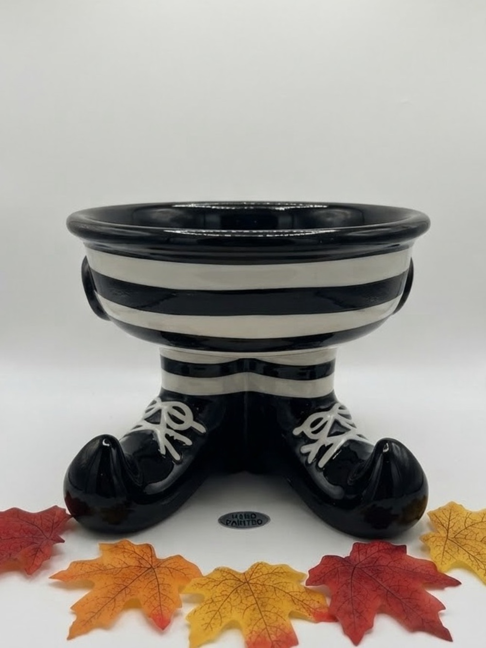 Mackenzie Child’s inspired Black and White Striped Ceramic Feet Halloween Bowl